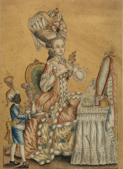 سيدة في تواليت مع صبي أسود ، 1770 بواسطة غير معروف