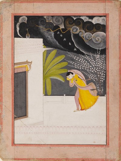 سيدة على شرفة تبحث عن مأوى من الأمطار ، أوائل القرن التاسع عشر بواسطة غير معروف