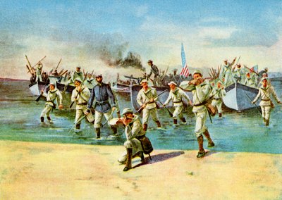 ذخيرة إنزال للمتمردين ، تحت النيران ، الحرب الإسبانية الأمريكية ، كوبا ، 1898 بواسطة غير معروف