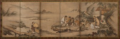منظر طبيعي: الحكماء السبعة في بستان الخيزران ، فترة موموياما ، 1568-1615. بواسطة غير معروف