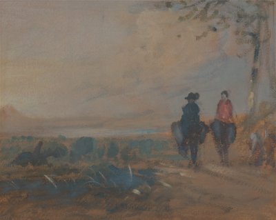 منظر طبيعي مع بحيرة وشخصيتين ، كاليفورنيا. 1820. بواسطة غير معروف