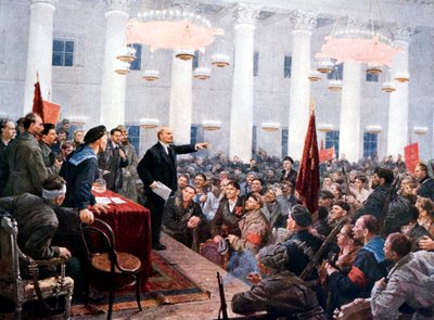 لينين يرسم نواب المؤتمر السوفياتي الثاني ، قصر سمولني ، سان بطرسبرج ، 1917 بواسطة غير معروف