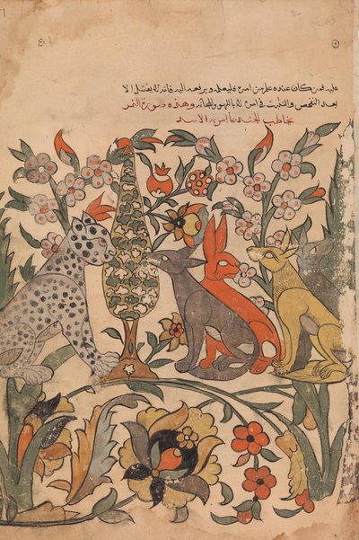 ليوبارد يحمل وسام الأسد لزملائه القضاة ، ظهر الورقة 51 من كليلة ودمنة ، القرن الثامن عشر. بواسطة غير معروف