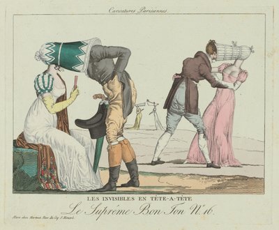 شخص على واحد غير مرئي واحد على واحد مع Poke Bonnets ، ج. 1805. بواسطة غير معروف