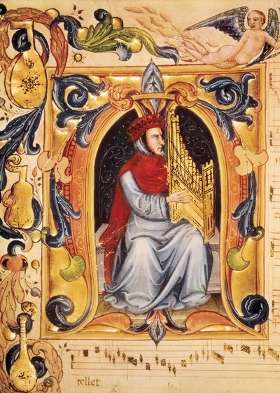 Lettrine مع رجل وعضو يبدأان نتيجة من Codex Squarcialupi (بواسطة أنطونيو سكوشالوبي) بواسطة غير معروف