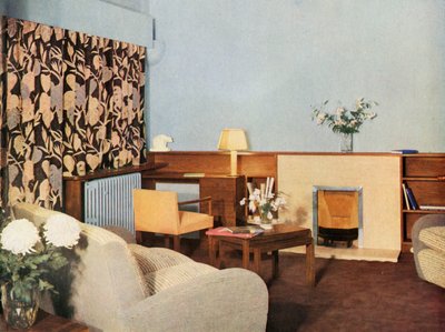 غرفة المعيشة في شقة Miss Dinshaws ، Stockleigh Hall ، Regents Park ، Gordon Russell Ltd. ، 1937 بواسطة غير معروف