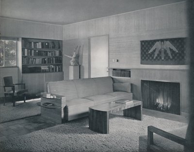 غرفة المعيشة التي صممها Honor Easton و Alyne Whalen في منزل في لوس أنجلوس ، 1942 بواسطة غير معروف