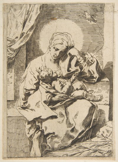 مادونا والطفل مع طائر ، نسخ في الاتجاه المعاكس بعد كانتاريني ، كاليفورنيا. 1635-1636 أو بعد ذلك. بواسطة غير معروف