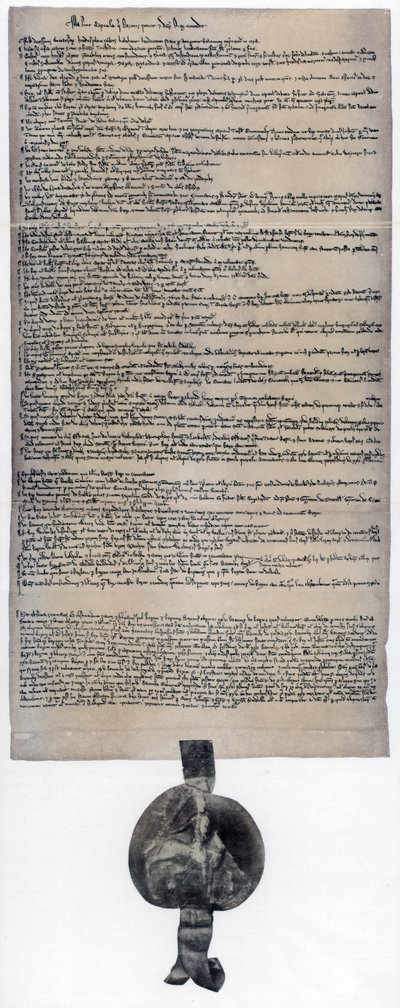 ماجنا كارتا ، ميثاق اللغة الإنجليزية صدر في الأصل عام 1215 بواسطة غير معروف