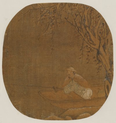 رجل يصطاد من قارب تحت شجرة ، ربما سلالة مينغ ، 1368-1644. بواسطة غير معروف