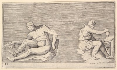 رجل مع جناح ، رجل مع إناء وكلب ، نشر كاليفورنيا. 1599-1622. بواسطة غير معروف