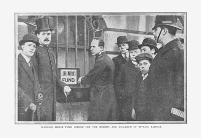 تم افتتاح صندوق قصر القصر لأرامل وأبناء بحارة تيتانيك ، 20 أبريل 1912. بواسطة غير معروف