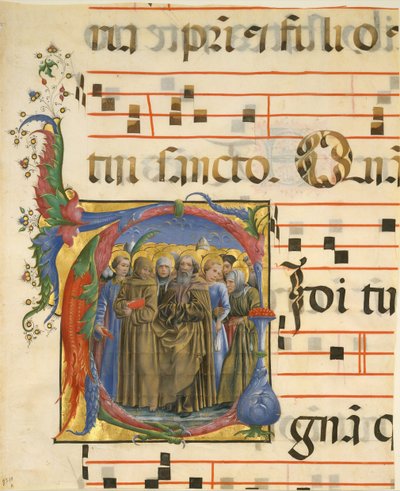 إضاءة مخطوطة مع جميع القديسين في البداية V ، من Antiphonary ، الإيطالي ، 1450-60. بواسطة غير معروف