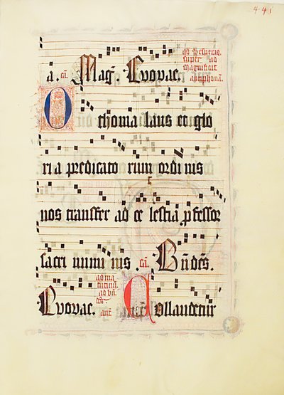 ورقة مخطوطة ، من Antiphonary ، ألماني ، الربع الثاني من القرن الخامس عشر. بواسطة غير معروف
