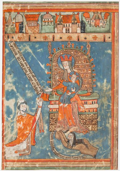 ورقة مخطوطة مع إهداء كتاب للعذراء ، كاليفورنيا. 1400. بواسطة غير معروف