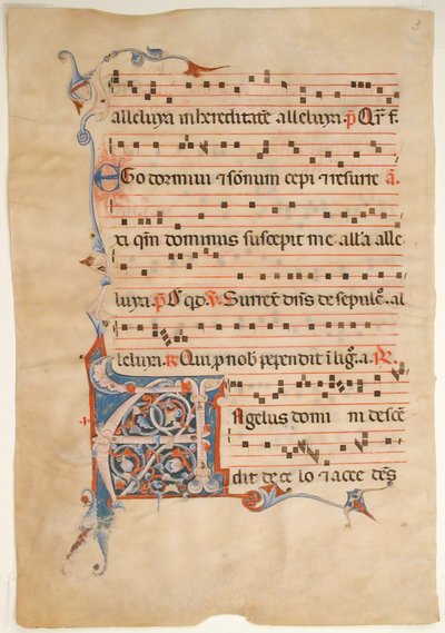 ورقة مخطوطة مكتوب عليها الحرف الأول المرقق A ، من Antiphonary ، القرن الرابع عشر. بواسطة غير معروف