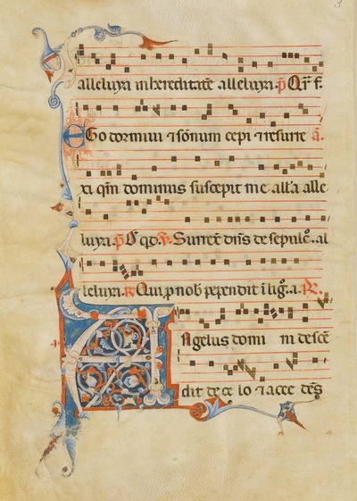ورقة مخطوطة مكتوب عليها الحرف الأول المرقق A ، من Antiphonary ، الإيطالي ، القرن الرابع عشر. بواسطة غير معروف