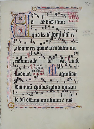 ورقة مخطوطة بالخط الأول أ ، من Antiphonary ، ألماني ، الربع الثاني من القرن الخامس عشر. بواسطة غير معروف