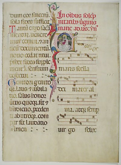ورقة مخطوطة بالخط الأول أ ، من Antiphonary ، الإيطالي ، القرن الخامس عشر. بواسطة غير معروف