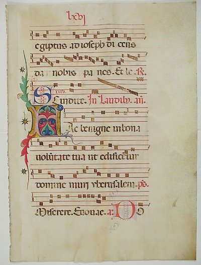 ورقة مخطوطة بالخط الأول أ ، من Antiphonary ، الإيطالي ، القرن الخامس عشر. بواسطة غير معروف