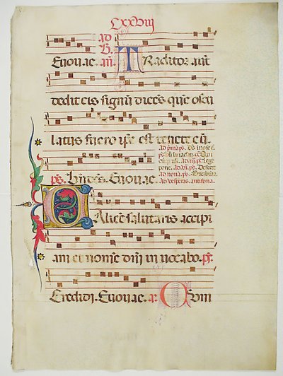 ورقة مخطوطة تحمل الحرف الأول C ، من Antiphonary ، الإيطالي ، القرن الخامس عشر. بواسطة غير معروف