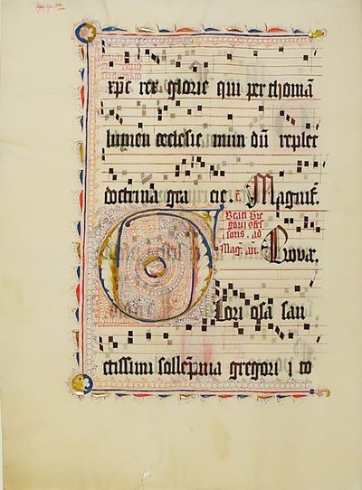 ورقة مخطوطة بالأحرف الأولى F ، من Antiphonary ، ألماني ، الربع الثاني من القرن الخامس عشر. بواسطة غير معروف