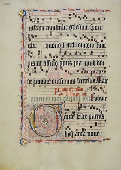 ورقة مخطوطة عليها الحرف الأول G ، من Antiphonary ، ألماني ، الربع الثاني من القرن الخامس عشر. بواسطة غير معروف