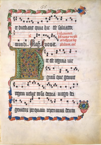 ورقة مخطوطة مكتوب عليها الأحرف الأولى H ، من Antiphonary ، ألماني ، الربع الثاني من القرن الخامس عشر. بواسطة غير معروف