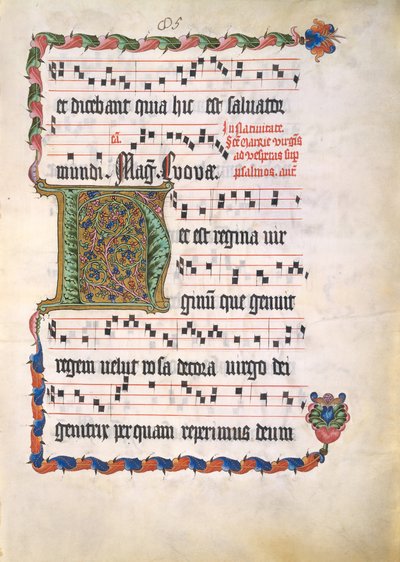 ورقة مخطوطة مع حرف H الأولي ، من Antiphonary ، الربع الثاني من القرن الخامس عشر. بواسطة غير معروف
