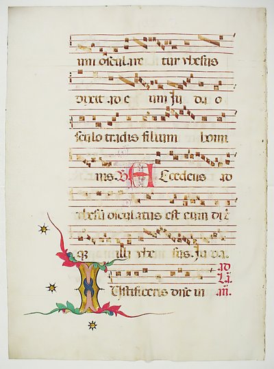 ورقة مخطوطة بالأولى الأولى ، من Antiphonary ، الإيطالي ، القرن الخامس عشر. بواسطة غير معروف