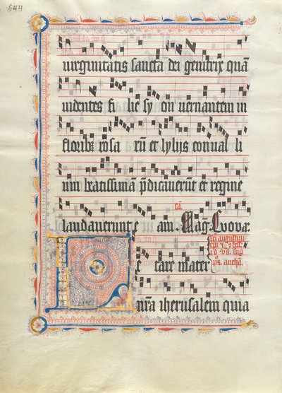 ورقة مخطوطة بالأحرف الأولى L ، من Antiphonary ، ألماني ، الربع الثاني من القرن الخامس عشر. بواسطة غير معروف