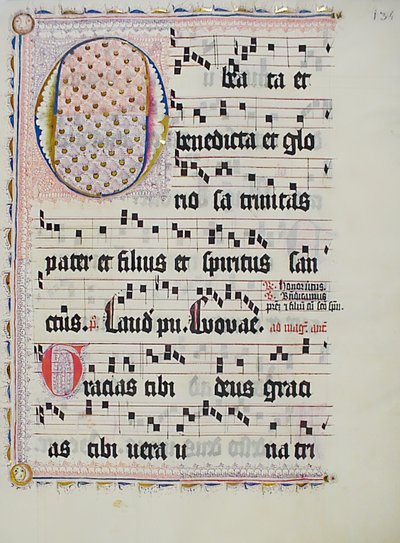 ورقة مخطوطة عليها الحرف الأول O ، من Antiphonary ، ألماني ، الربع الثاني من القرن الخامس عشر. بواسطة غير معروف