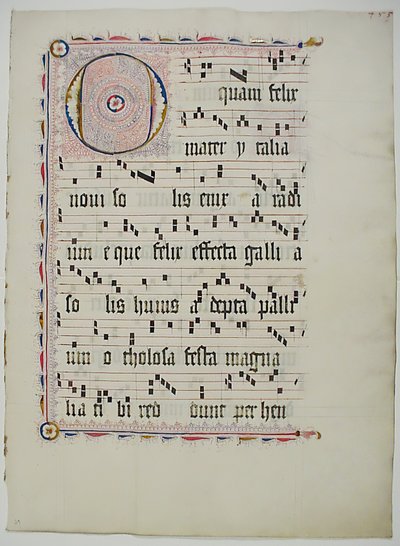ورقة مخطوطة عليها الحرف الأول O ، من Antiphonary ، ألماني ، الربع الثاني من القرن الخامس عشر. بواسطة غير معروف