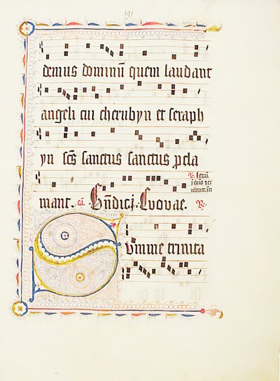 ورقة مخطوطة تحمل الحرف الأول S ، من Antiphonary ، ألماني ، الربع الثاني من القرن الخامس عشر. بواسطة غير معروف