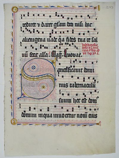 ورقة مخطوطة تحمل الحرف الأول S ، من Antiphonary ، ألماني ، الربع الثاني من القرن الخامس عشر. بواسطة غير معروف