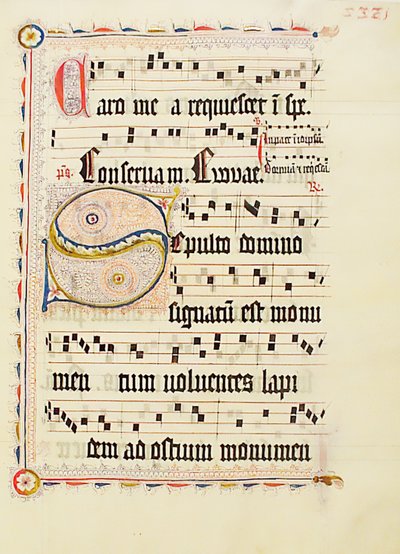 ورقة مخطوطة تحمل الحرف الأول S ، من Antiphonary ، ألماني ، الربع الثاني من القرن الخامس عشر. بواسطة غير معروف