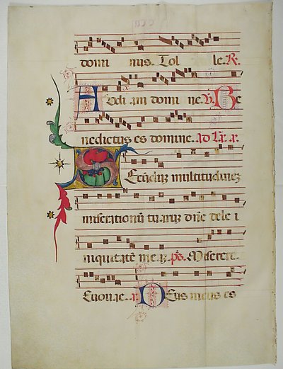 ورقة مخطوطة تحمل الحرف الأول S ، من Antiphonary ، الإيطالي ، القرن الخامس عشر. بواسطة غير معروف