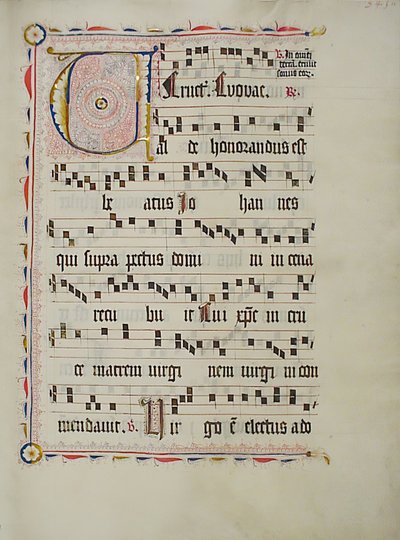 ورقة مخطوطة عليها الحرف الأول ، من Antiphonary ، ألماني ، الربع الثاني من القرن الخامس عشر. بواسطة غير معروف