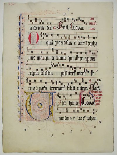 ورقة مخطوطة عليها الحرف الأول ، من Antiphonary ، ألماني ، الربع الثاني من القرن الخامس عشر. بواسطة غير معروف
