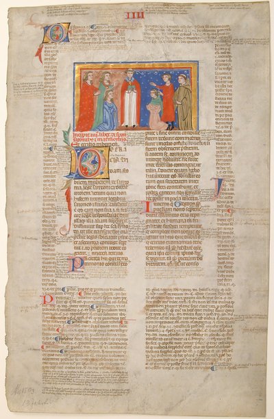 ورقة مخطوطة مع مشهد الزواج ، من Decretals of Gregory IX ، الإيطالية ، كاليفورنيا. 1300. بواسطة غير معروف