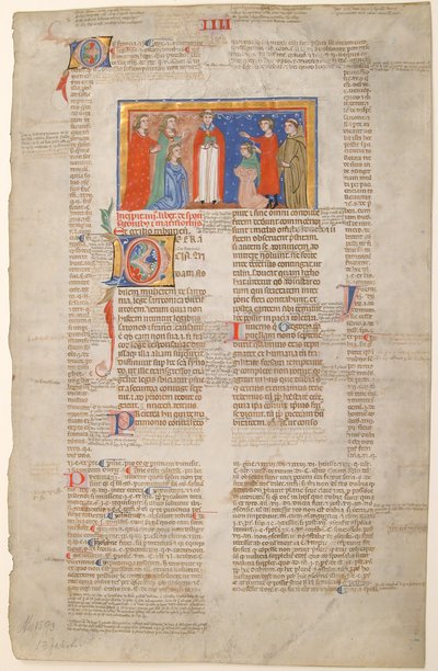 ورقة مخطوطة مع مشهد الزواج ، من Decretals of Gregory IX، ca. 1300. بواسطة غير معروف