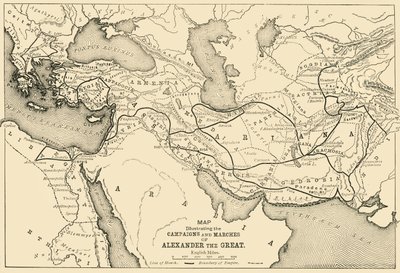 خريطة توضح حملات ومسيرات الإسكندر الأكبر ، 1890. بواسطة Unbekannt