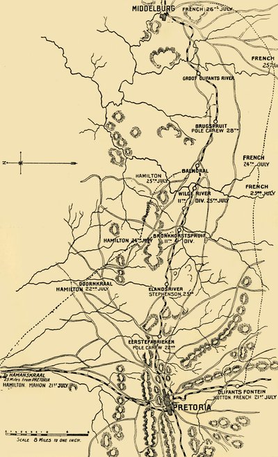 خريطة توضح الانتقال شرقاً من Eerstefabrieken إلى Middelburg ، 1901. بواسطة غير معروف