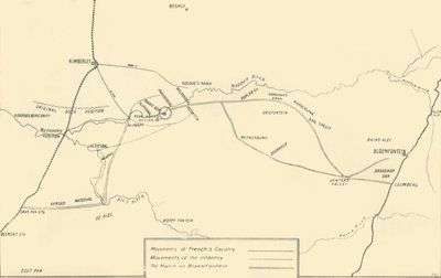 خريطة توضح حركات إغاثة كيمبرلي والاستيلاء على بلومفونتين ، 1901. بواسطة غير معروف
