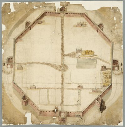 خريطة من عام 1530 توضح الجدران المخطط لها ولكن لم يتم تنفيذها مطلقًا في لاهاي بهولندا بواسطة غير معروف