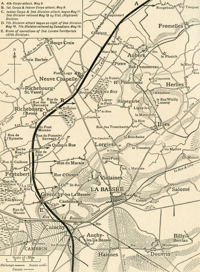 خريطة توضح عمليات الجيش الأول ... ، الحرب العالمية الأولى ، 1915 ، c1920. بواسطة غير معروف