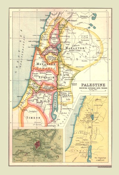 خريطة فلسطين ، تُظهر الانقسام إلى القبائل ، 1902. بواسطة Unbekannt