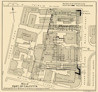 خريطة لجزء من كلكتا تُظهر Old Fort William فيما يتعلق بالمباني الموجودة ، 1925. بواسطة غير معروف