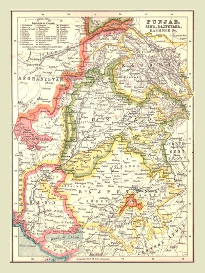 خريطة البنجاب ، السند ، راجبوتانا وكشمير ، 1902. بواسطة غير معروف