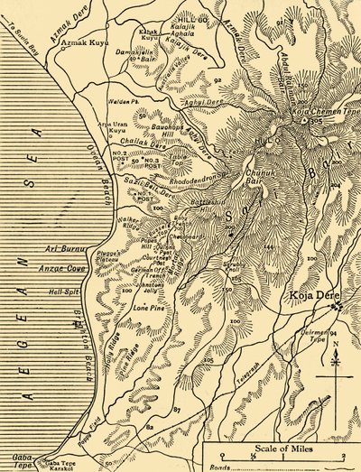 خريطة لساري بير ، شبه جزيرة جاليبولي ، الحرب العالمية الأولى ، 1915 ، c1920. بواسطة غير معروف